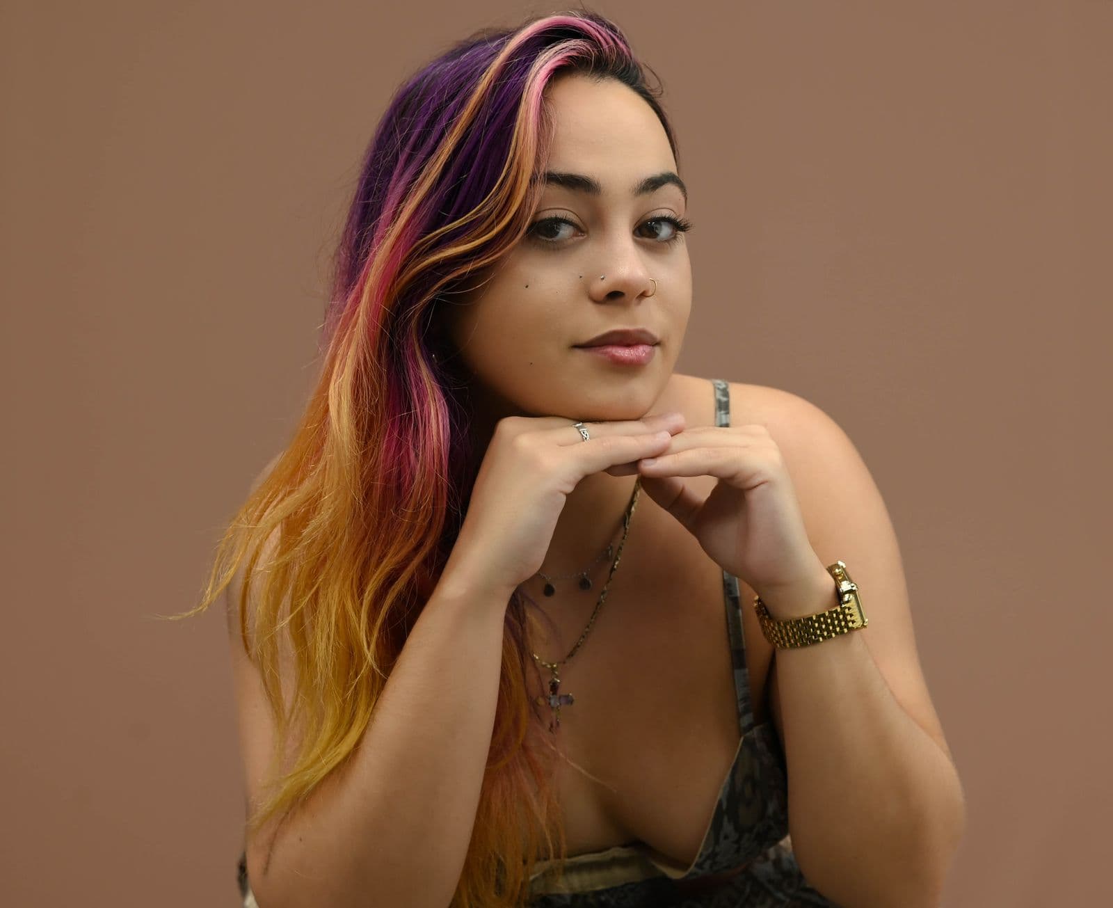 Client with vivid multicolour hair
